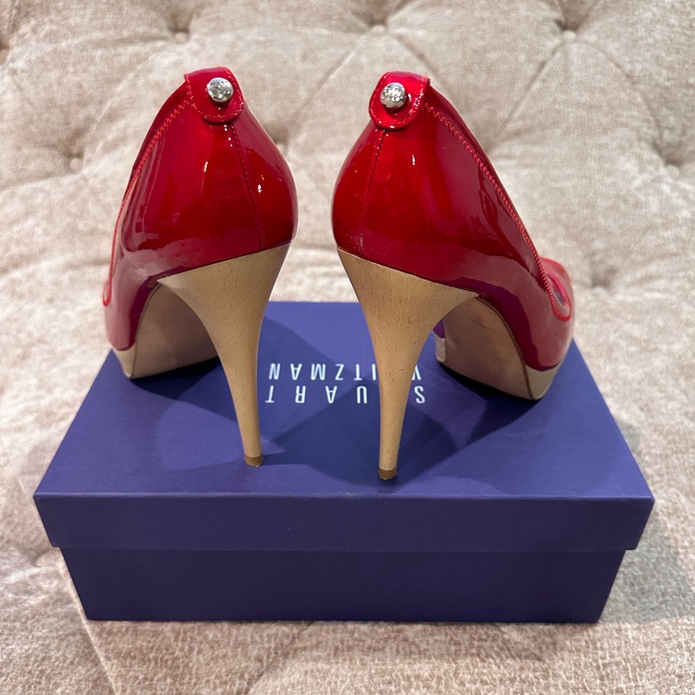 Stuart Weitzman Avignon Red Peep-Toe Pumps - image 3